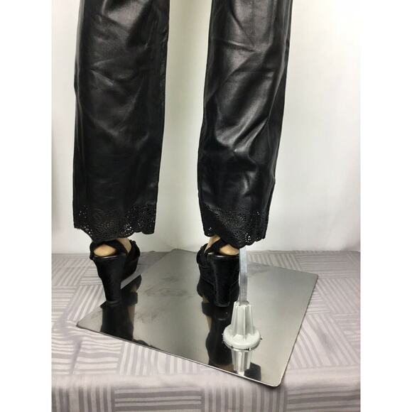 Real Clothes Leather Pant Size 2 Black Lined Hi Waist Straight Leg Leather Lace - Picture 7 of 12